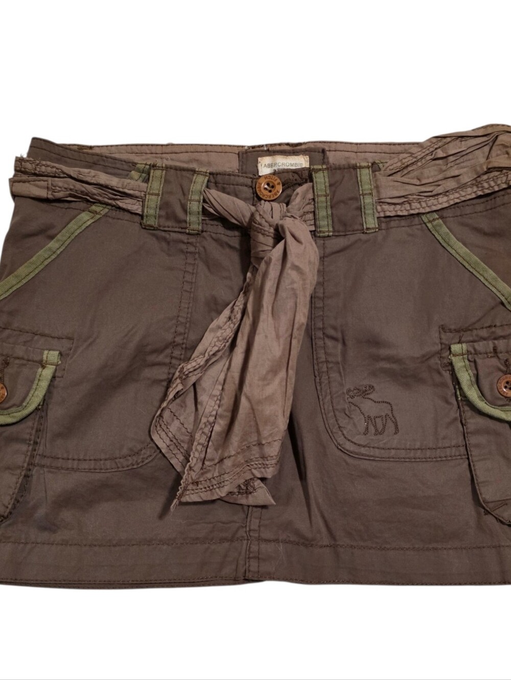 Abercrombie vintage dark brown cargo miniskirt with belt and dark green trim